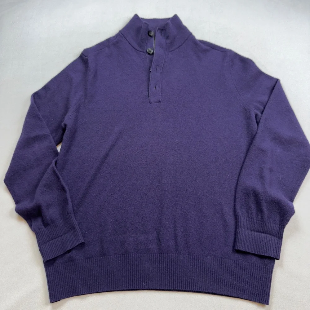 Banana Republic Mens Purple 100%‎ Merino Wool Half Zip Mock Neck Sweater Lg